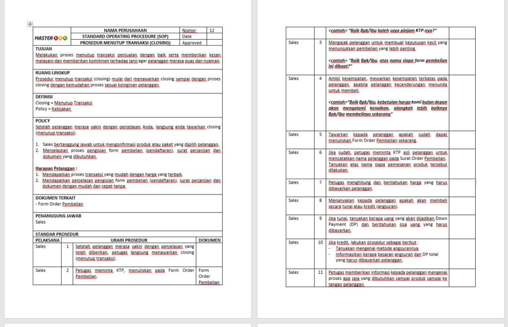 Contoh screenshot 8 - SOP MARKETING - PEMASARAN